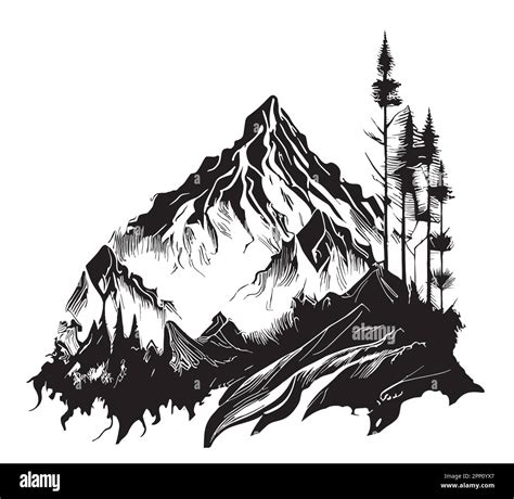 Mountains Forest Hand Drawn Sketch Vector Illustration Beautiful