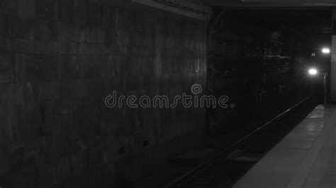 Black And White Photo Moving Underground Train The Arrival Subway