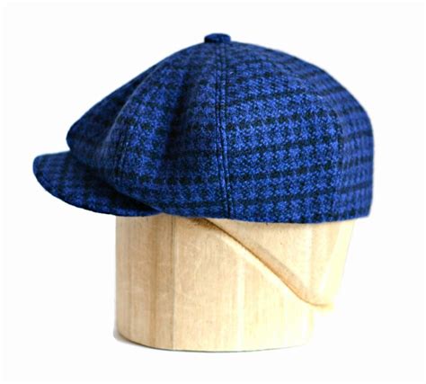 Mens Newsboy Cap In Blue And Black Check Wool Made To Etsy