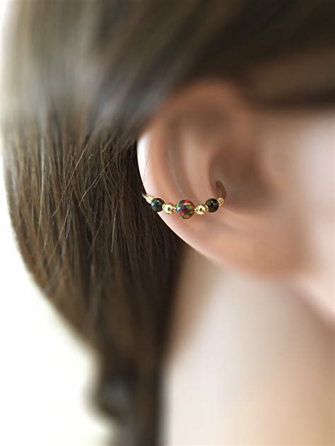 Conch Earring Hoop Gold 9K 14K Conch Hoop Earring Opal 18K Etsy