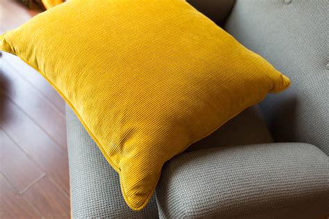Vintage Yellow Pillow 20x22 Down Filled Mustard Yellow Corduroy