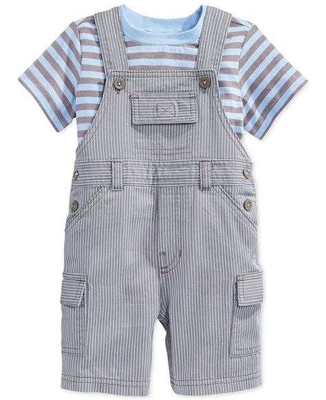 First Impressions Baby Boys 2 Piece Striped Shirt And Shortalls Set