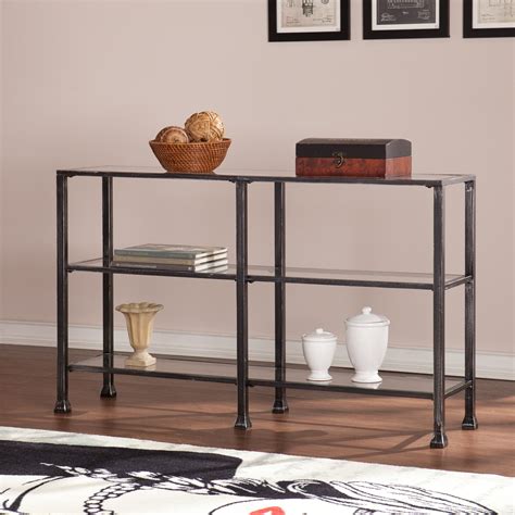 Upton Home Distressed Black Metal And Glass 3 Tier Sofa Console Table As Is Item Sofa End