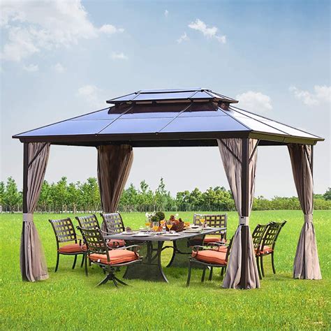 Erommy 10x13ft Outdoor Double Roof Hardtop Gazebo Canopy Curtains