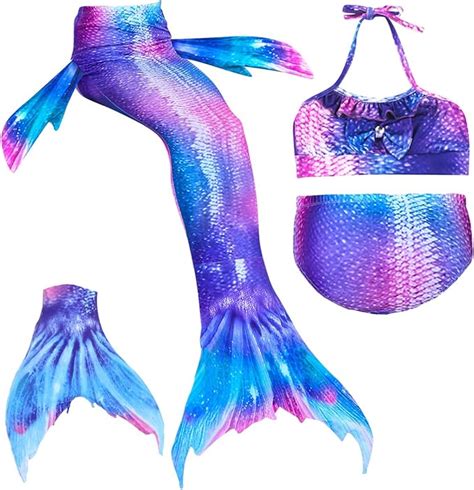 4pcs Girls Swimsuit Mermaid Tails And Fins For Swimming