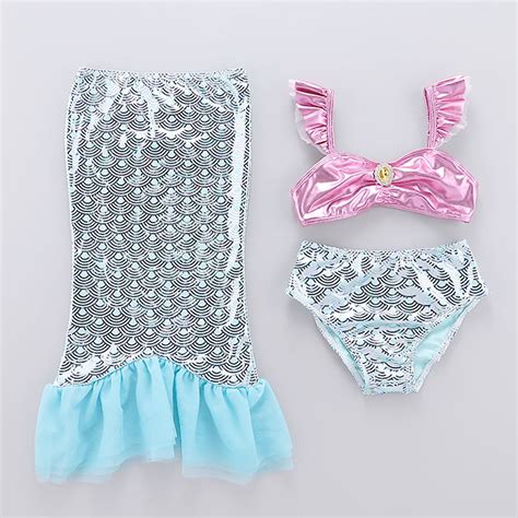Novelty Amzbarley Girls Mermaid Swimsuit Pcs Mermaid Bathing Suit Mermaid Tails Swimming Ruffle