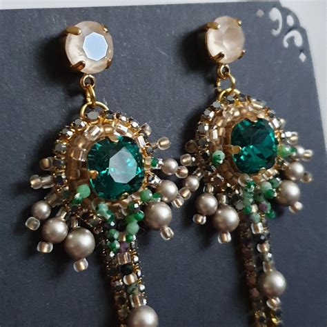 Art Deco Earrings Bridesmaid Earrings Dangle Gold Green Etsy In 2020