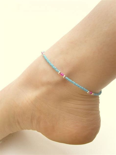 Seed Bead Anklet Blue Beaded Anklet Beach Jewelry Ankle Bracelet By