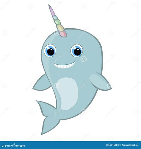 Baby Narwhal With Rainbow Horn Illustration Cute Cartoon Narwhal Sea