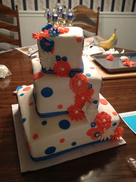 Coral And Teal Fondant Wedding Cake Jm Pretty Cakes Fondant Wedding