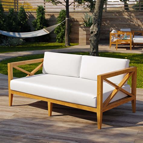 Northlake Outdoor Patio Premium Grade A Teak Wood Sofa Eei 3427 Nat Whi