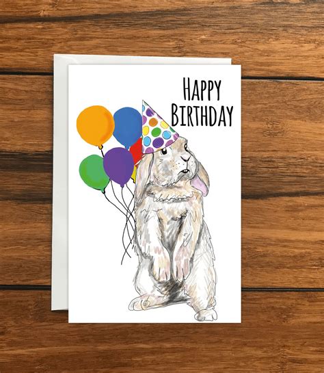 Happy Birthday Rabbit And Balloons Greeting Card Etsy Uk Valentine