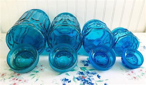 Le Smith Moon And Stars Blue Canister Set Of 4 Etsy