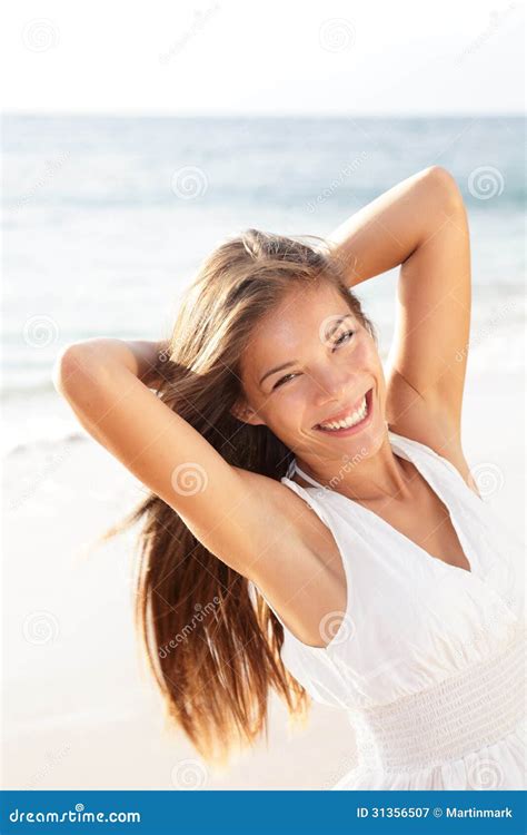 Beautiful Young Woman Girl Relaxing On Beach Royalty Free Stock