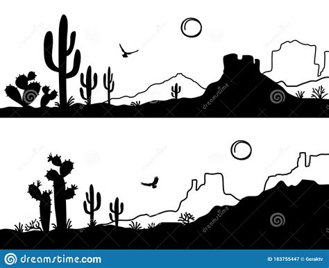 Desert Landscape With Cactuses Arizona Desert Mountains