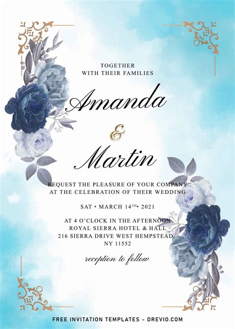 7 Dazzling Watercolor Blue Roses Wedding Invitation Templates Download Hundreds Free