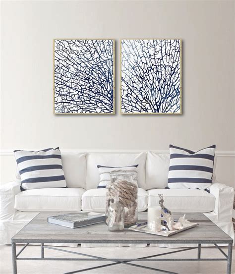 Sea Fan Coral Print Hampton Style Art Navy Blue Coral Ocean Etsy