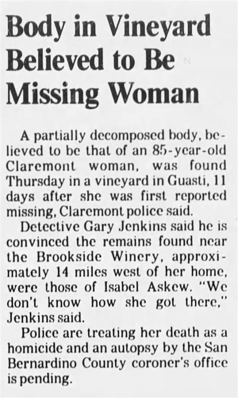 Body In Vineyard Believed To Be Missing Woman