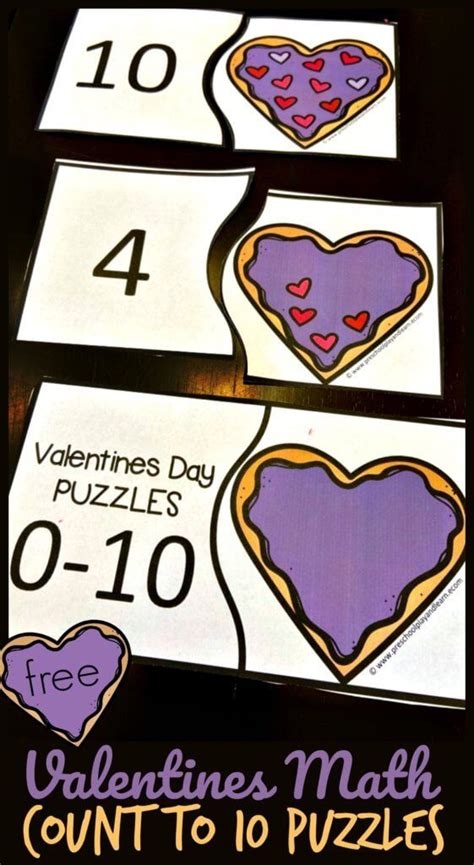 Free Valentines Math Count To 10 Puzzles Super Cute Preschool Math