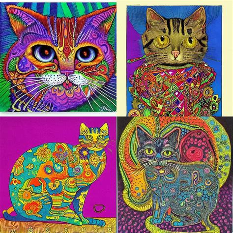 Psychedelic Cat By Louis Wain Stable Diffusion Openart