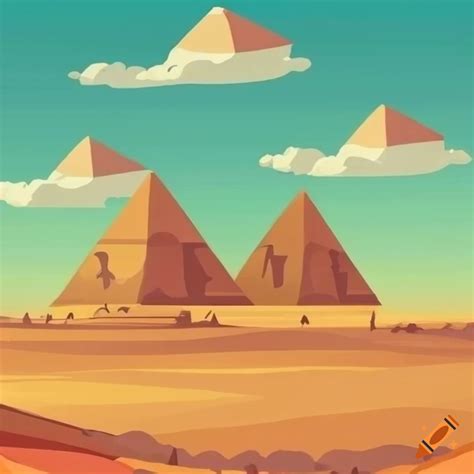 Cartoon Illustration Of Egyptian Pyramids In A Desert Landscape On Craiyon