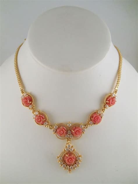 Coral Roses Coral Jewelry Set Gold Jewellery Design Necklaces