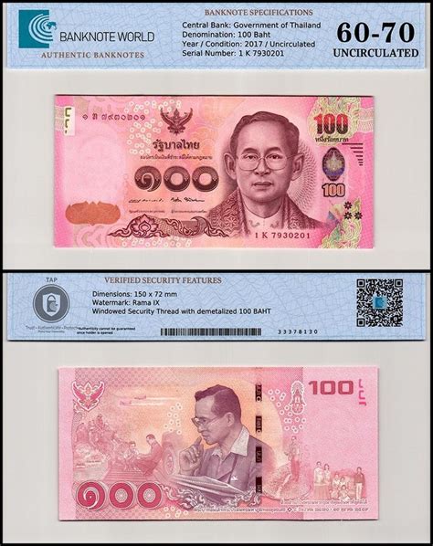 Thailand 100 Baht 2017 This Banknote Is From The Remembrance Of King