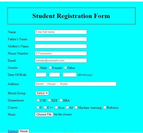 Solved Sample Student Registration From Do The Form With