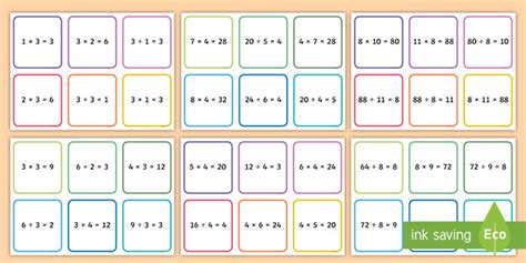 3 4 And 8 Times Table Multiplication And Division Fact