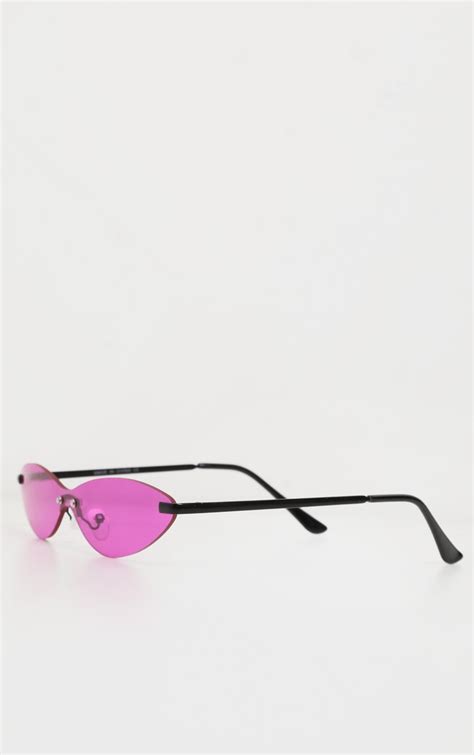 Neon Purple Frameless Slim Cat Eye Sunglasses Prettylittlething Aus