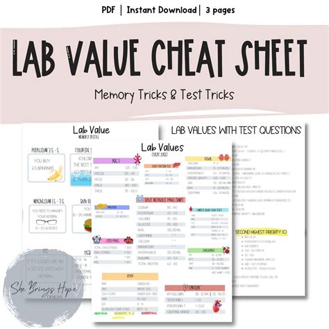 Lab Values Cheat Sheet Lab Values Nursing School Lab Values