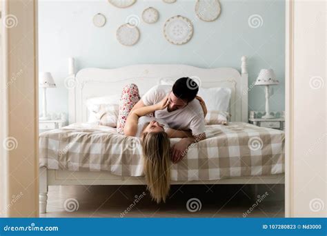 Young Attractive Couple Having Romantic Time In Bed Stock Image Image Of Couple Activity
