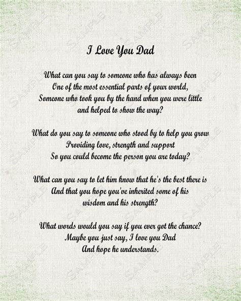 I Love You Dad Poem Fathers Day 8 X 10 Print Etsy