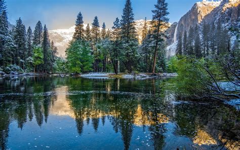 배경 화면 겨울 산 나무 호수 요세미티 국립 공원 미국 캘리포니아 1920x1200 Hd 그림 이미지