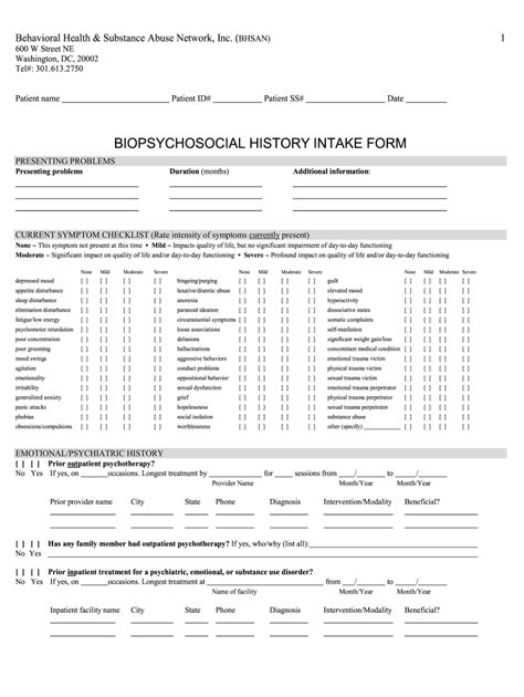 Biopsychosocial History Form Fill Online Printable Fillable Blank Pdffiller