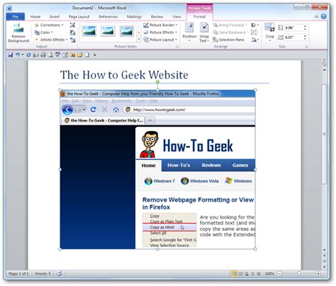 How To Take Screenshots With Word 2010