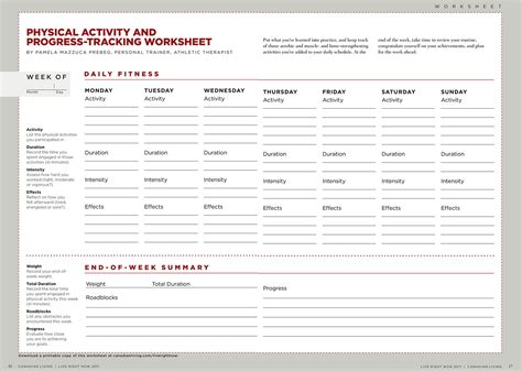 Physical Activity Progress Tracking Worksheet A Free Download Free