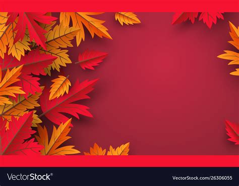 Autumn Leaves On Red Background Design Royalty Free Vector