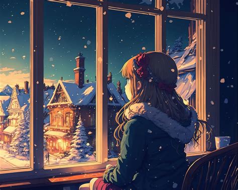 1280x1024 4k Ai Art Girl Watching Snowfall 1280x1024 Resolution