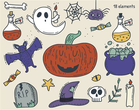 Halloween Clipart Halloween Doodles Digital Clipart Pumpkin Etsy