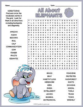 All About Elephants Word Search FUN In 2020 All About Elephants