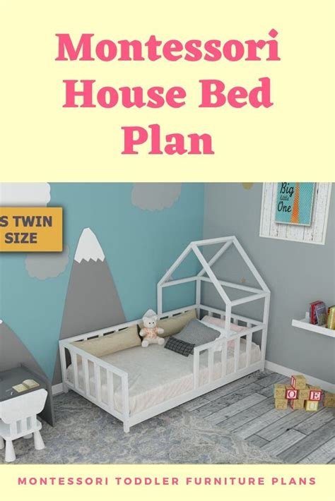 Montessori floor bed plan, full size, pdf, diy. Montessori House Bed Plan, Toddler Twin Bed Frame, Wooden Bed Frame, Easy and Affordable DIY ...