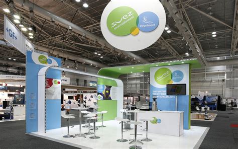 An Exhibition Stand With Various Displays And Booths