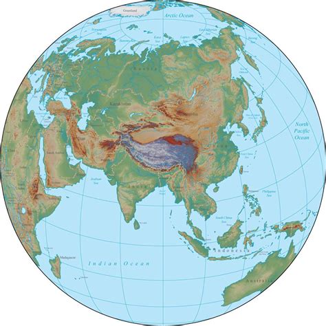 Globe Over Asia Terrain Map In Adobe Illustrator Vector Format With