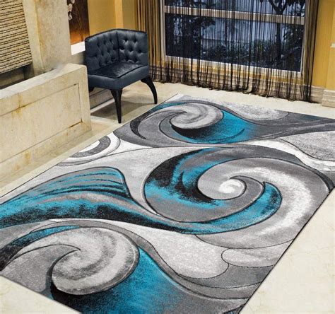 Swirls Abstract Design Modern Contemporary Hand Carved Area Rug Silver