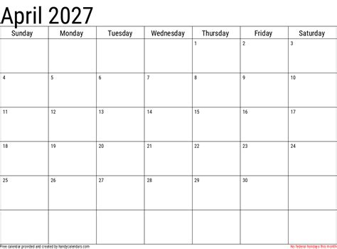 2027 April Calendars Handy Calendars