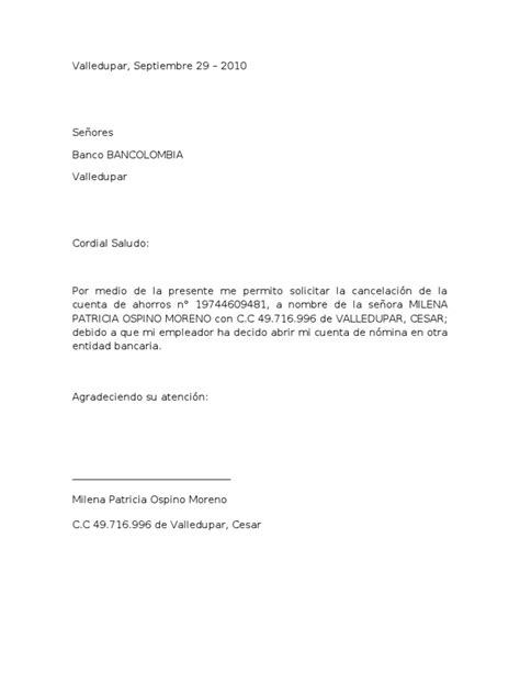 Carta Cancelacion Cuenta Bancario Bancos