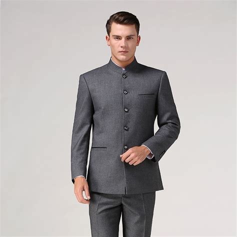 Chinese Tunic Suit Set Jacketpant Stand Collar Male Formal Suit