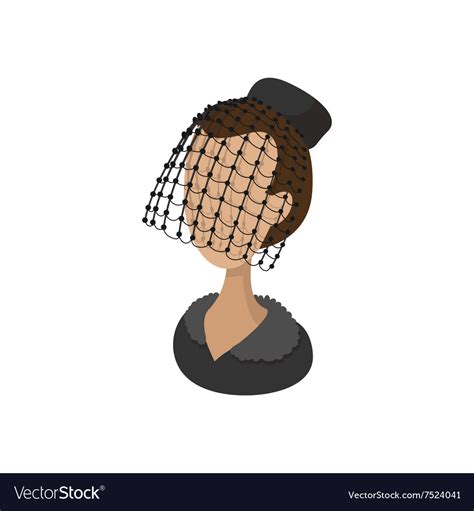 Woman Under Black Veil Widow Cartoon Icon Vector Image