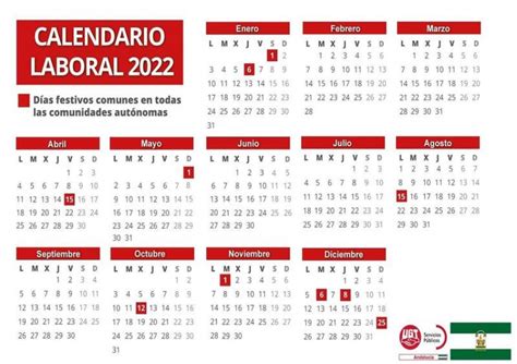 Calendario Laboral 2022 Relación De Fiestas Laborales Para El Año 2022